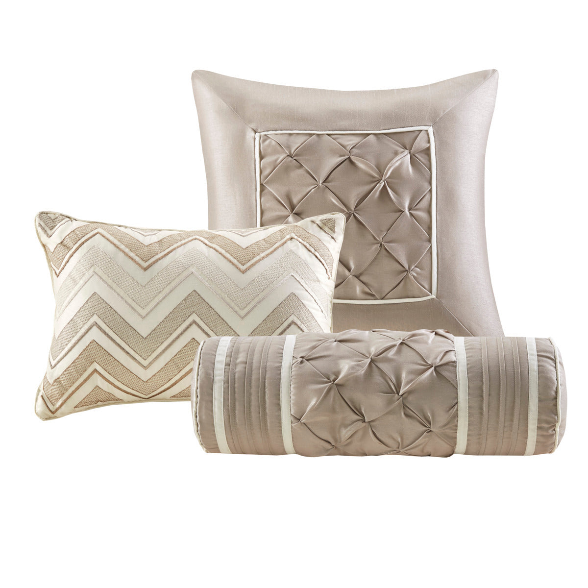 7 Piece Tufted Comforter Set Ivory Cal King by HouseOfZazla, tufted bedding with pillows on Tampa Home & Garden Store