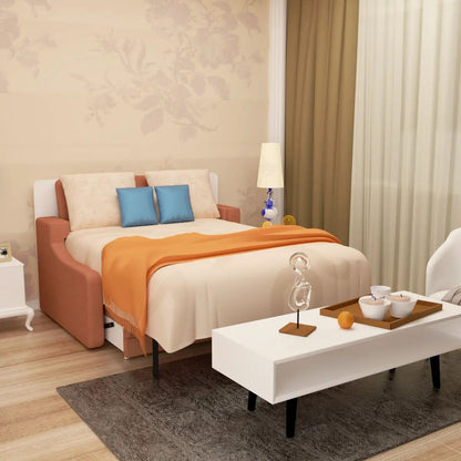 Morden Deisgn Vertical Murphy Bed With Sofa white wall bed with orange throw and blue cushions on Tampa Home & Garden Store