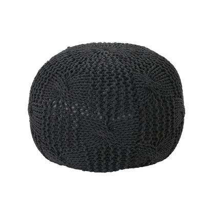 Bordeaux - Knitted Round Pouf in black with chunky knit texture by Unique Piece Furniture on Tampa Home & Garden Store