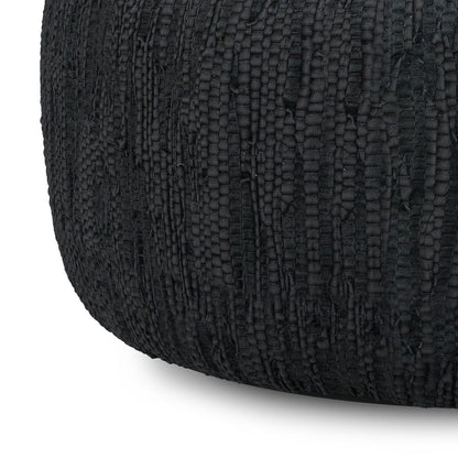 Black leather round pouf Fredrik with dense bead support by HouseOfZazla on Tampa Home & Garden Store