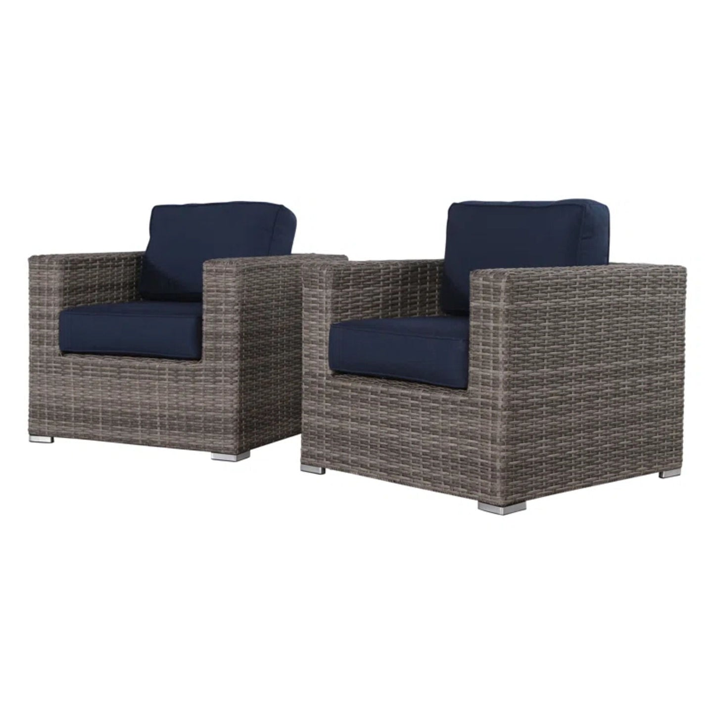 Patio arm chairs set of 3 in brown wicker with navy cushions by HouseOfZazla on Tampa Home & Garden Store