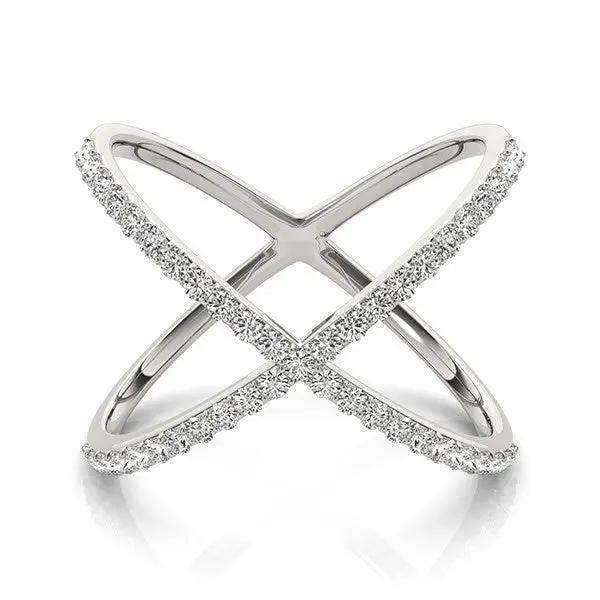 14k white gold X-style thin ring with pavé diamonds 1/2 cttw, Bids.com on Tampa Home & Garden Store
