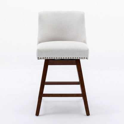 Counter height swivel barstool in gray fabric with nailhead trim and dark wood legs on Tampa Home & Garden Store
