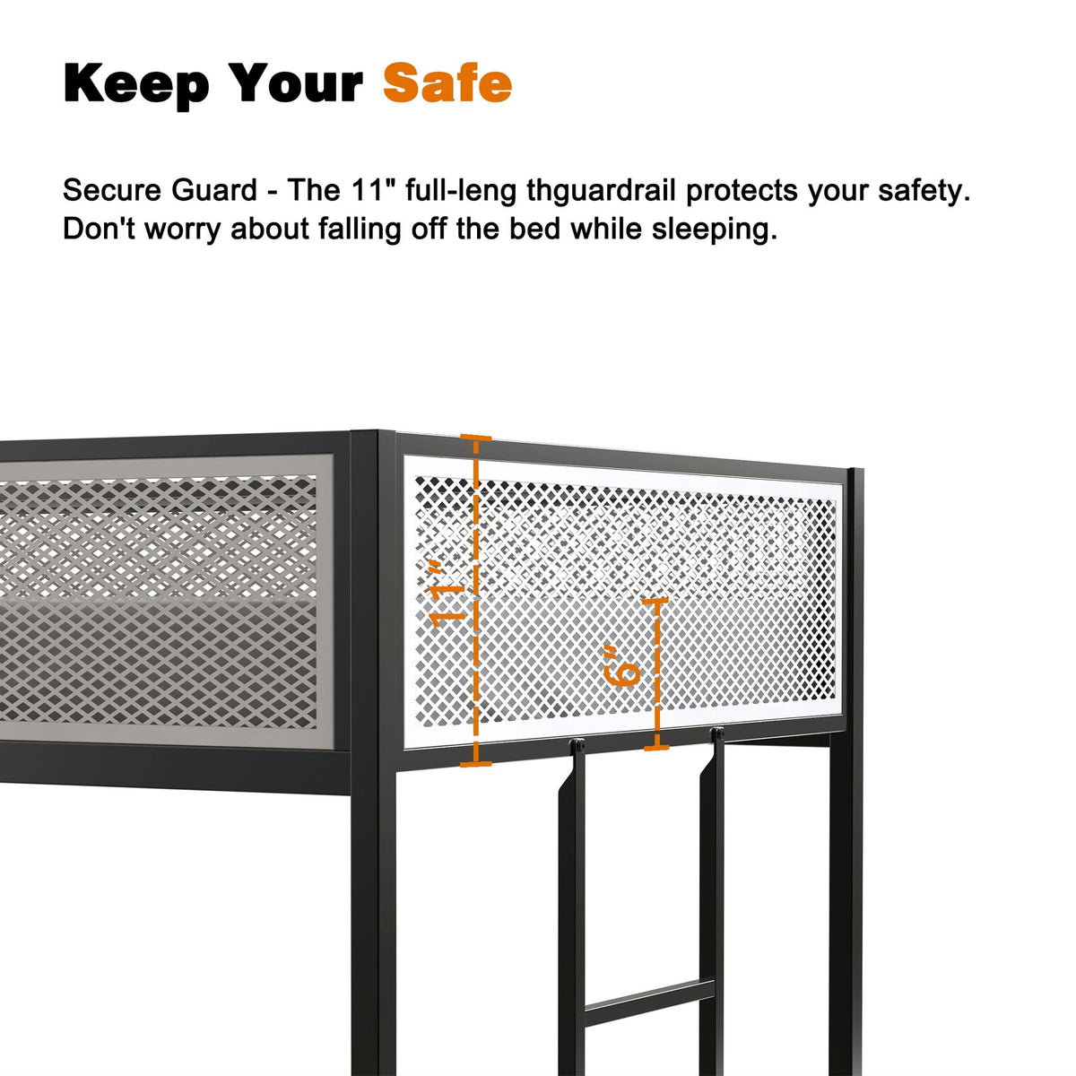 Adam bunk guard rail for HouseOfZazla beds 11-in guardrail, black frame with lattice panels on Tampa Home & Garden Store