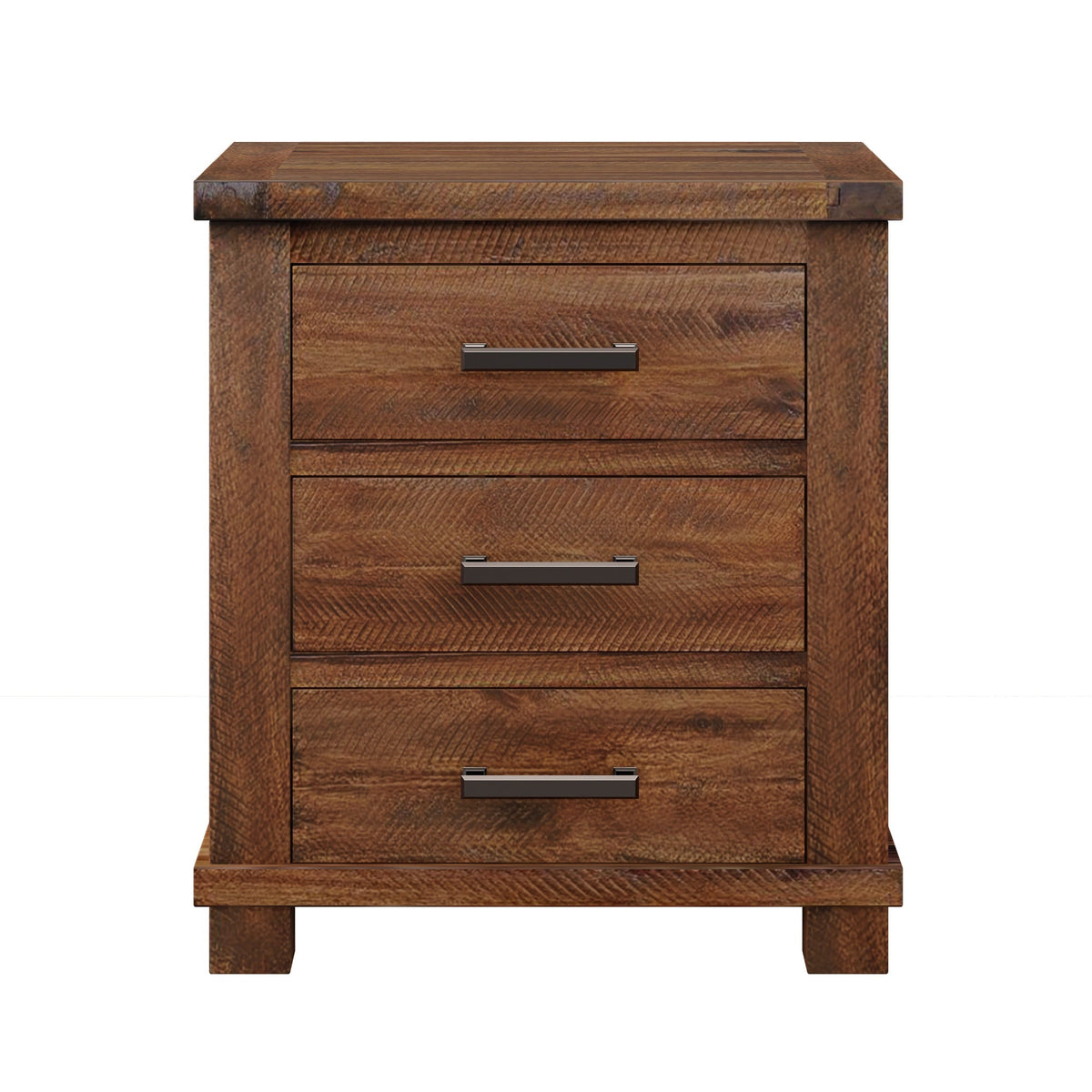 Rustic three-drawer reclaimed solid wood farmhouse nightstand set of two brown HouseOfZazla on Tampa Home & Garden Store