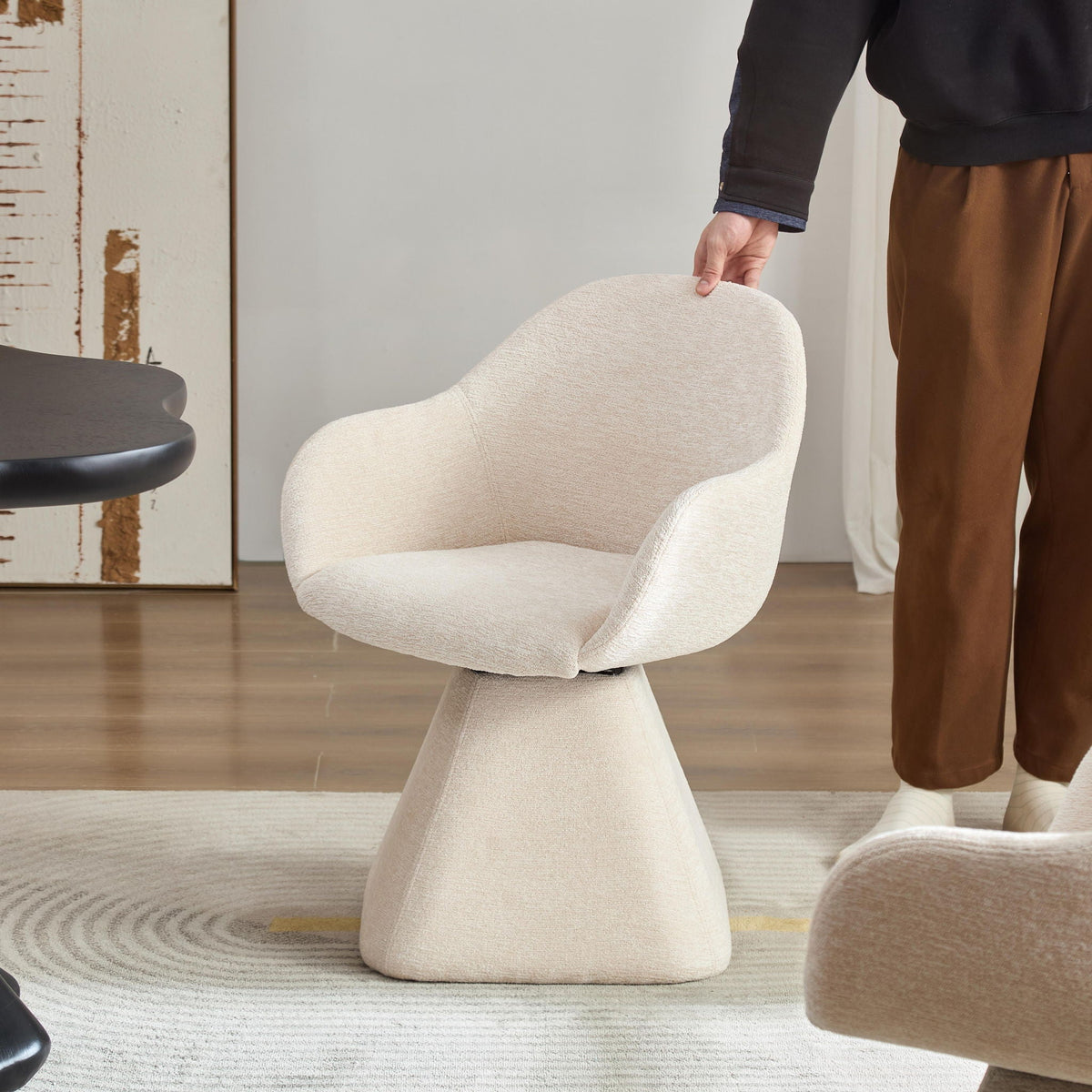 Beige velvet barrel-back swivel accent chair by HouseOfZazla on Tampa Home & Garden Store