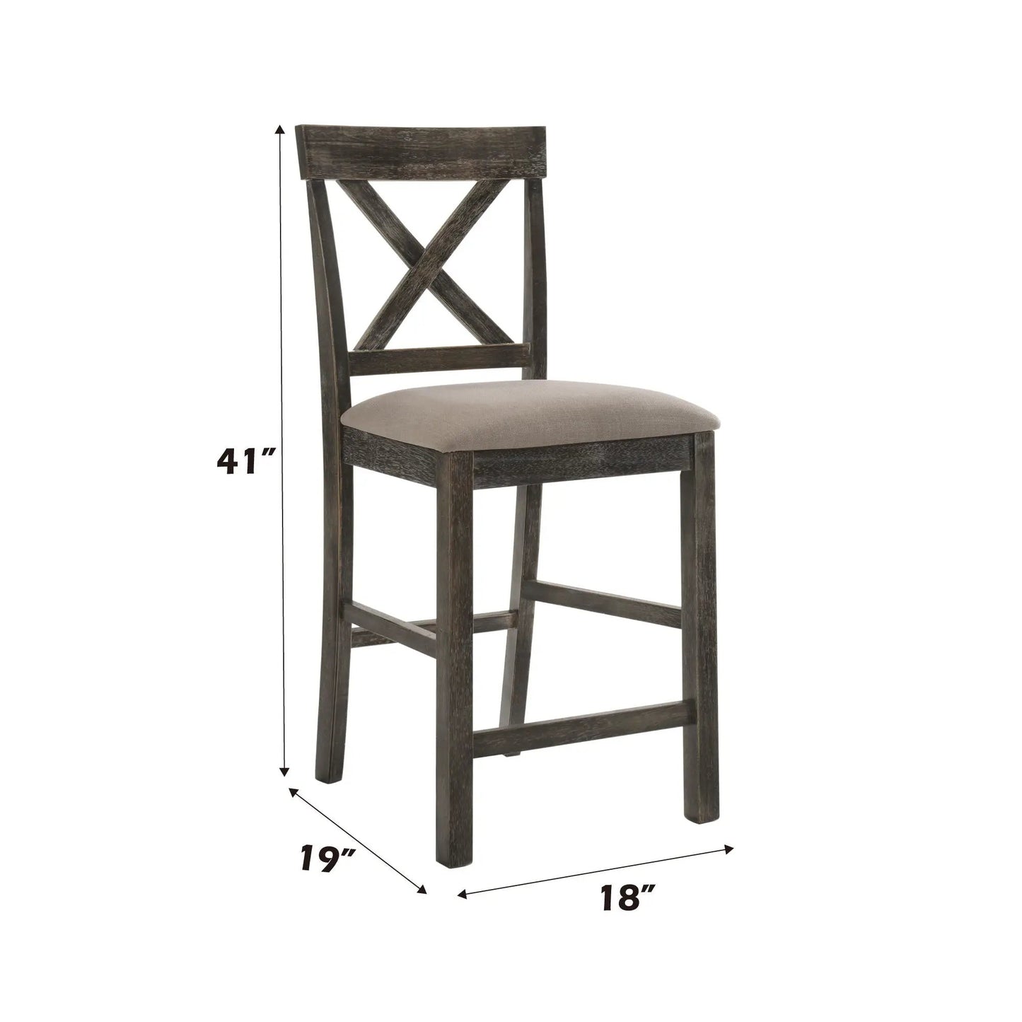 Martha II weathered counter height chair set of 2 gray/tan with X-back and cushioned seat on Tampa Home & Garden Store