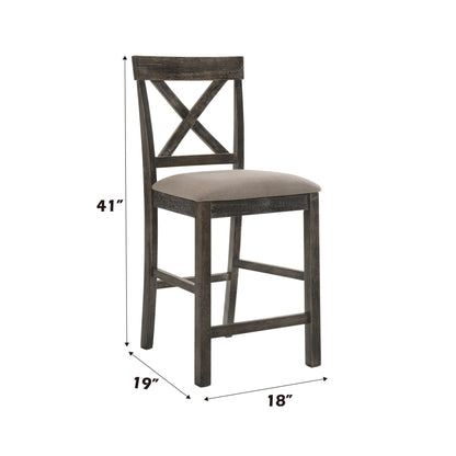 Martha II Weathered Counter Height Chair with gray-tan fabric seat and rustic cross-back on Tampa Home & Garden Store