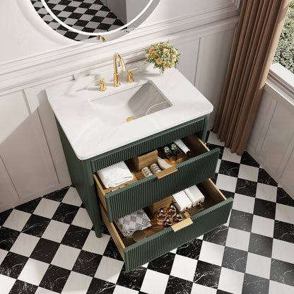 36-inch solid wood bathroom vanity with green cabinet, white marble top, gold faucet HouseOfZazla on Tampa Home & Garden Store