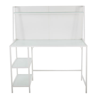 Contemporary white glass writing desk by HouseOfZazla with storage shelves on Tampa Home & Garden Store