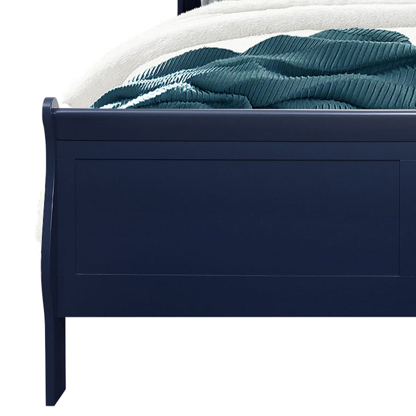 Charlston LED navy blue sleigh bed frame with curved headboard on Tampa Home & Garden Store