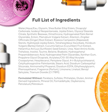 Murad City Skin Overnight Detox Moisturizer ingredients collage with pink liquid and dropper bottle on Tampa Home & Garden Store
