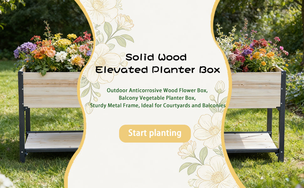 Solid wood elevated planter boxes with iron frame in natural wood by HouseOfZazla on Tampa Home & Garden Store