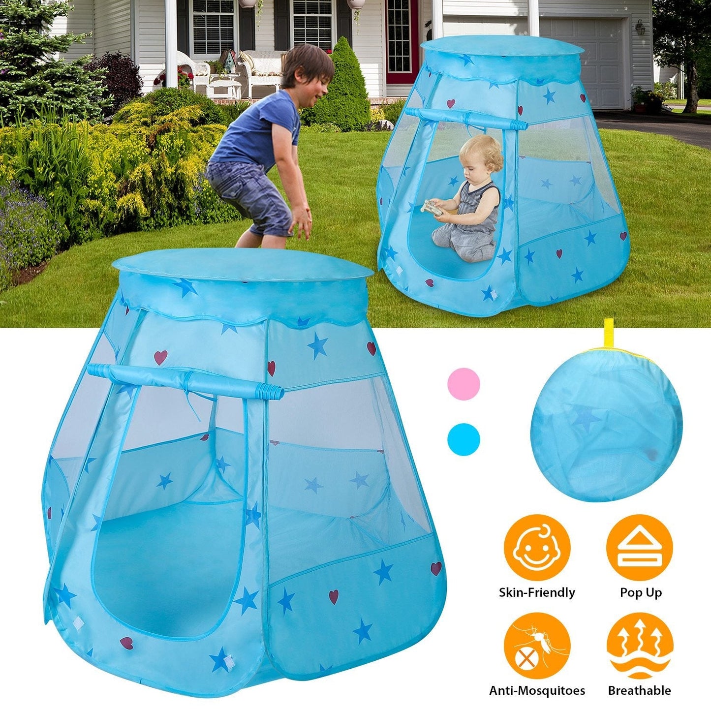 Prince Princess Castle Tent by GemGear, blue pop-up kids tent; indoor/outdoor 2-piece play on Tampa Home & Garden Store