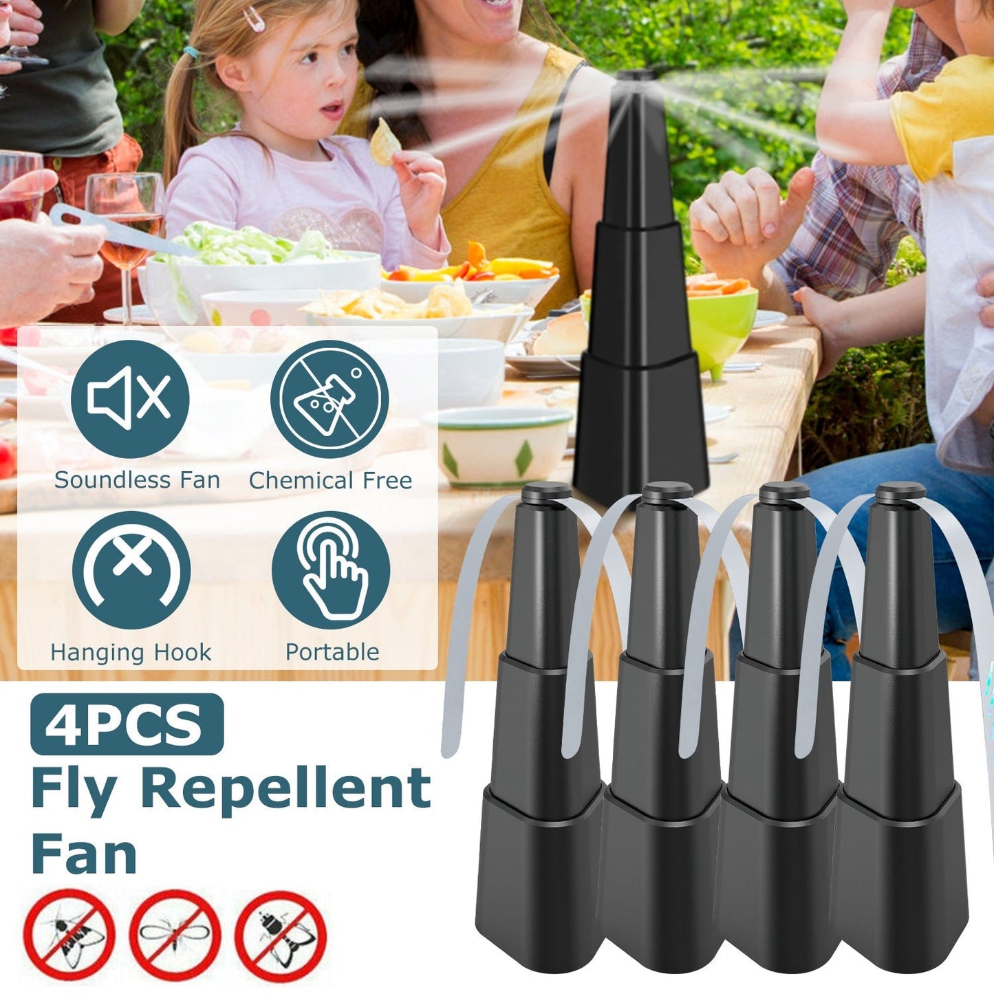GemGear 4Pcs Fly Repellent Fans black table-top battery-powered portable pest deterrents on Tampa Home & Garden Store