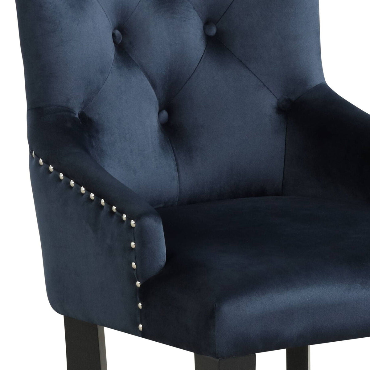 Varian II Side Chair with Tufted Backrest in dark navy velvet, nailhead trim, wood legs on Tampa Home & Garden Store