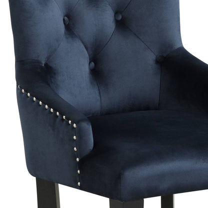 Varian II Side Chair with Tufted Backrest in dark navy velvet, nailhead trim, wood legs on Tampa Home & Garden Store