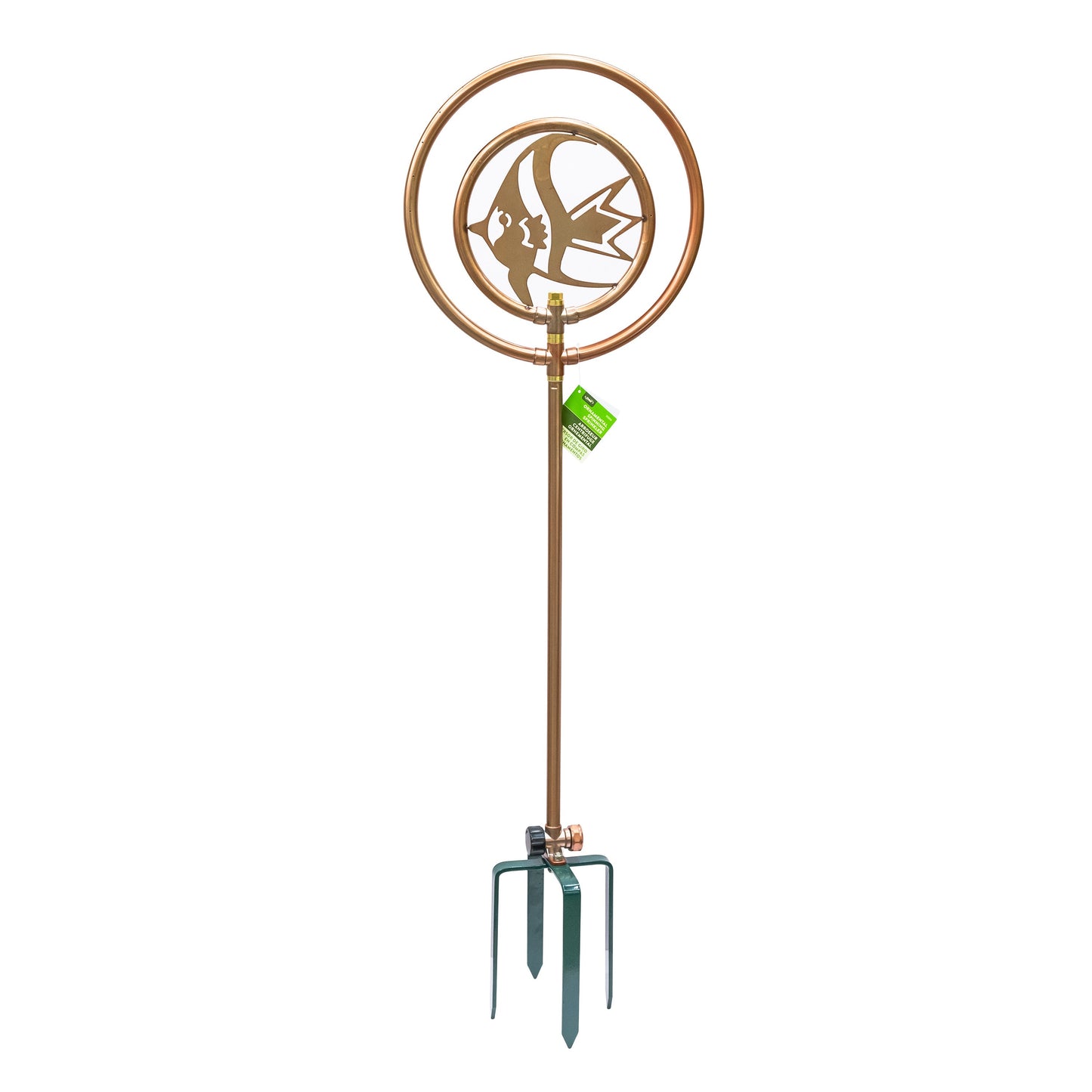 Decorative Spinning Sprinkler on Spike by Orbit Irrigation with copper ring and green stake on Tampa Home & Garden Store