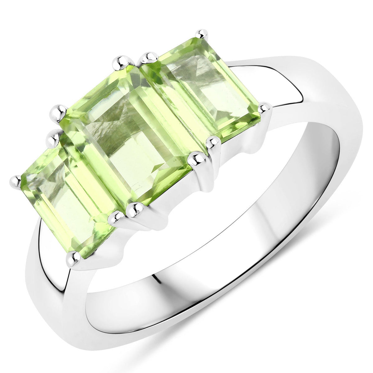 2.10 Carat Peridot Ring in .925 Sterling Silver with two emerald-cut peridots Bids.com on Tampa Home & Garden Store