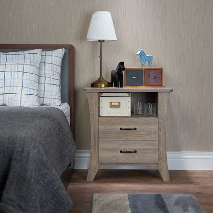 Colt accent table by HouseOfZazla; light wood two-drawer table with brass lamp (4 items) on Tampa Home & Garden Store