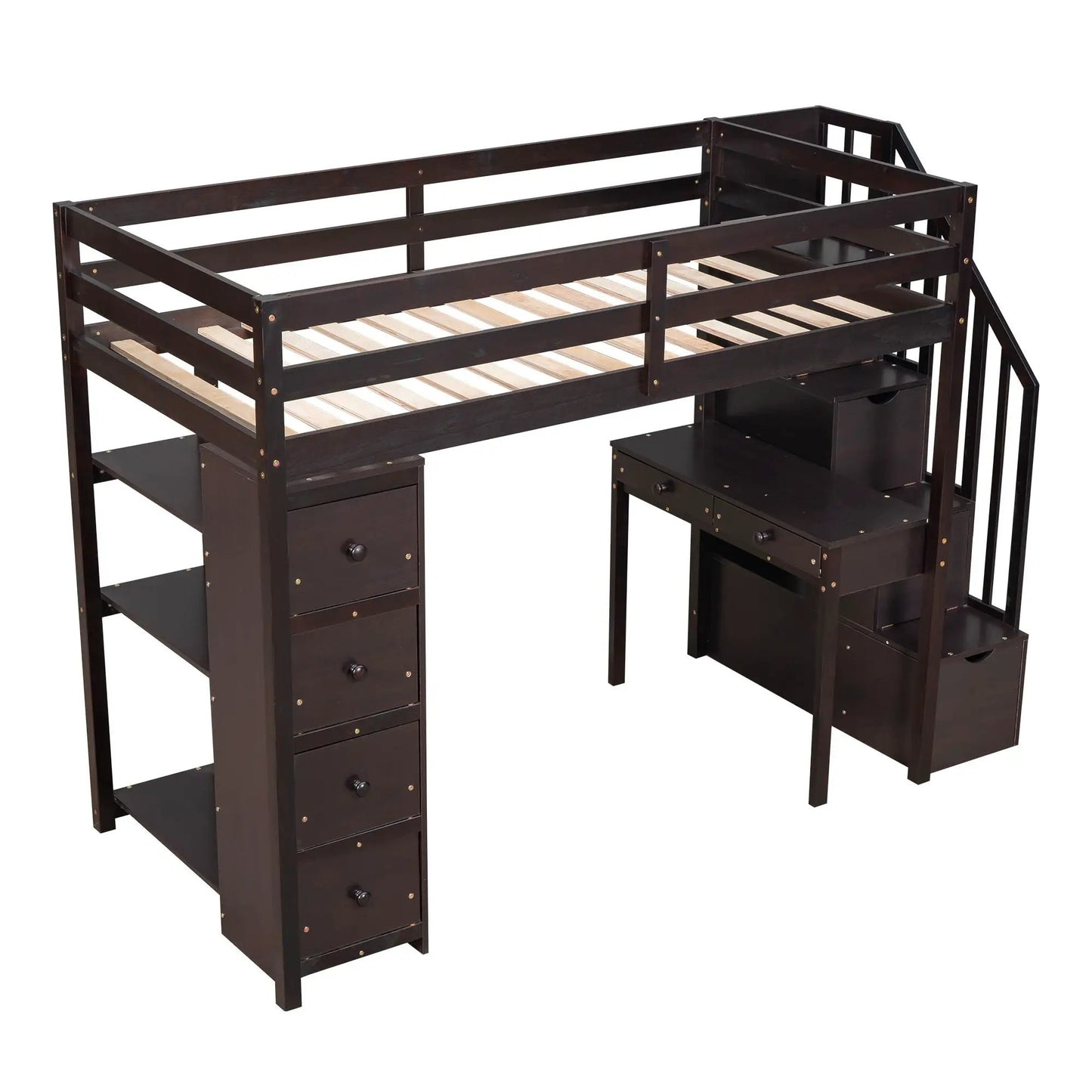 Loft Bed with Storage Drawers Desk and Stairs