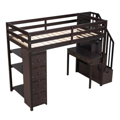 Loft Bed with Storage Drawers Desk and Stairs