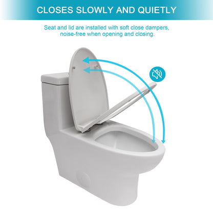 Modern ceramic 1-piece toilet with dual flush and soft-closing seat in white on Tampa Home & Garden Store
