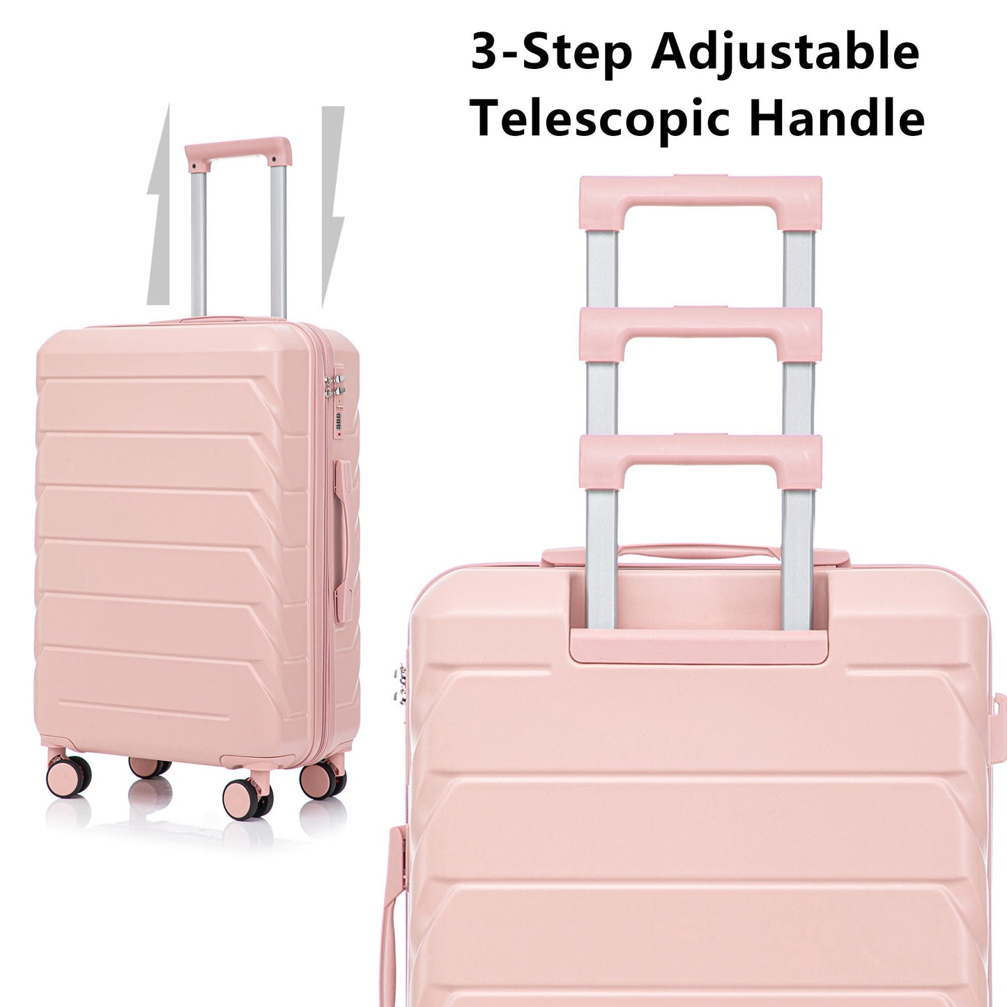 HouseOfZazla 3-piece pink spinner luggage set with 20/24/28in sizes and combination locks on Tampa Home & Garden Store