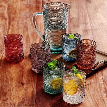 Tonal Hobnail Pitcher and Lowball Glassware Set