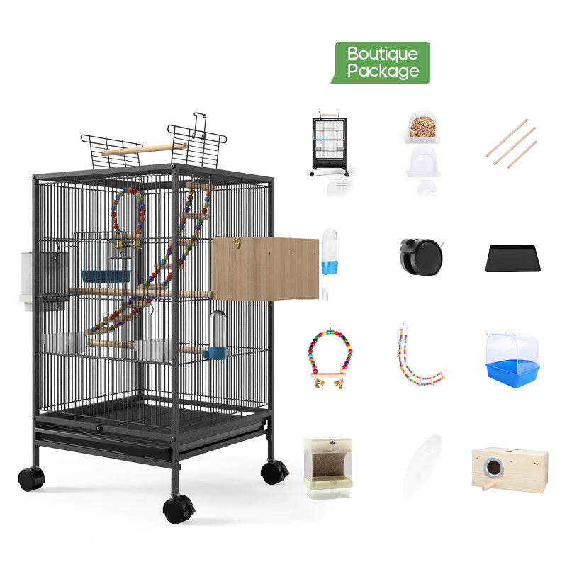Parrot Xuanfeng Bird Cage with Feeder Grass Nest Breeding Box, black metal wheeled cage on Tampa Home & Garden Store