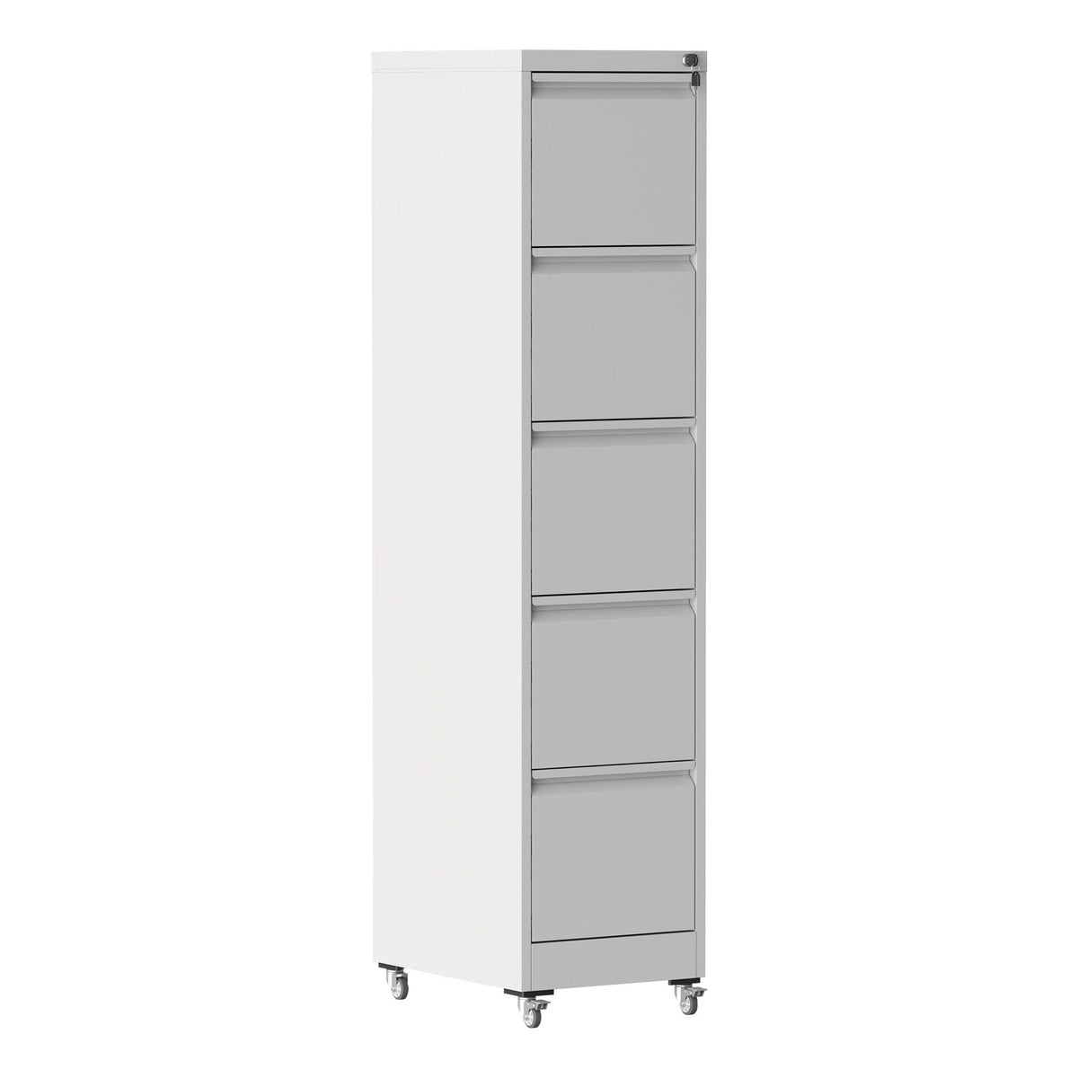HouseOfZazla metal vertical file cabinet with locking drawers and wheels, white body gray drawers on Tampa Home & Garden Store