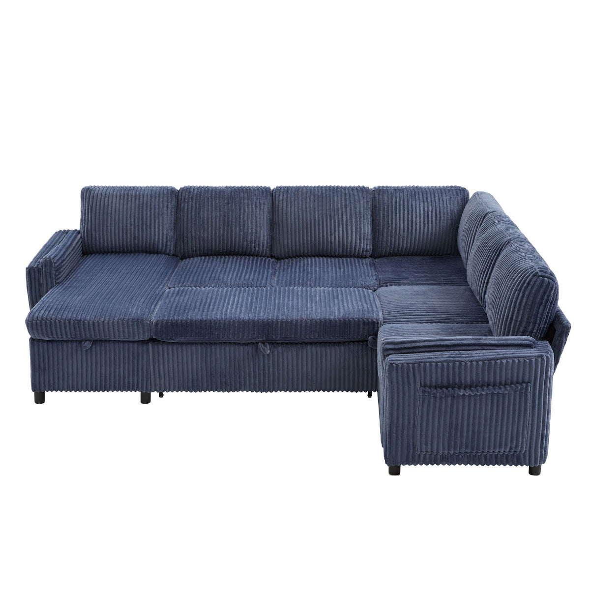 Convertible U-Shaped Sectional Sofa Bed by HouseOfZazla in blue corduroy fabric on Tampa Home & Garden Store