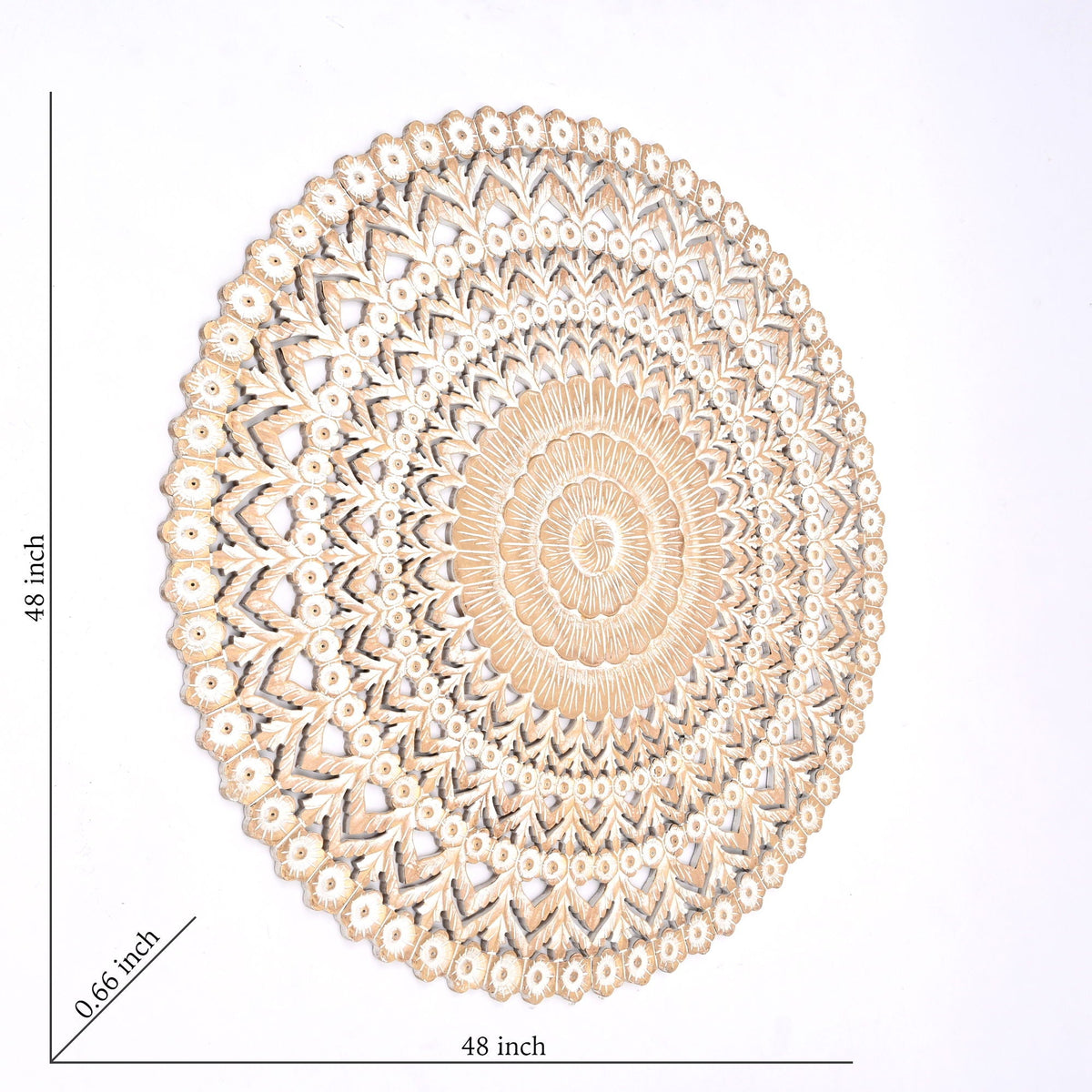 HouseOfZazla floral hand carved mandala round wall decor in brown and antique white on Tampa Home & Garden Store