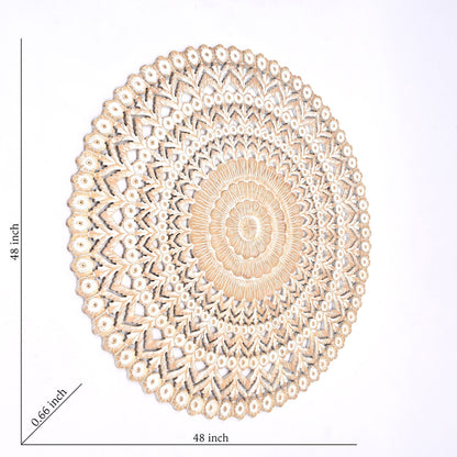 HouseOfZazla floral hand carved mandala round wall decor in brown and antique white on Tampa Home & Garden Store