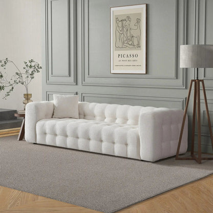 Eden Modern Tufted Chesterfield Sofa in light gray fabric with wooden legs on Tampa Home & Garden Store