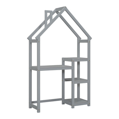 House-shaped Wooden writing Desk,Kids study Table,Bookshelf & Toy Storage,Grey - Tampa Home & Garden Store