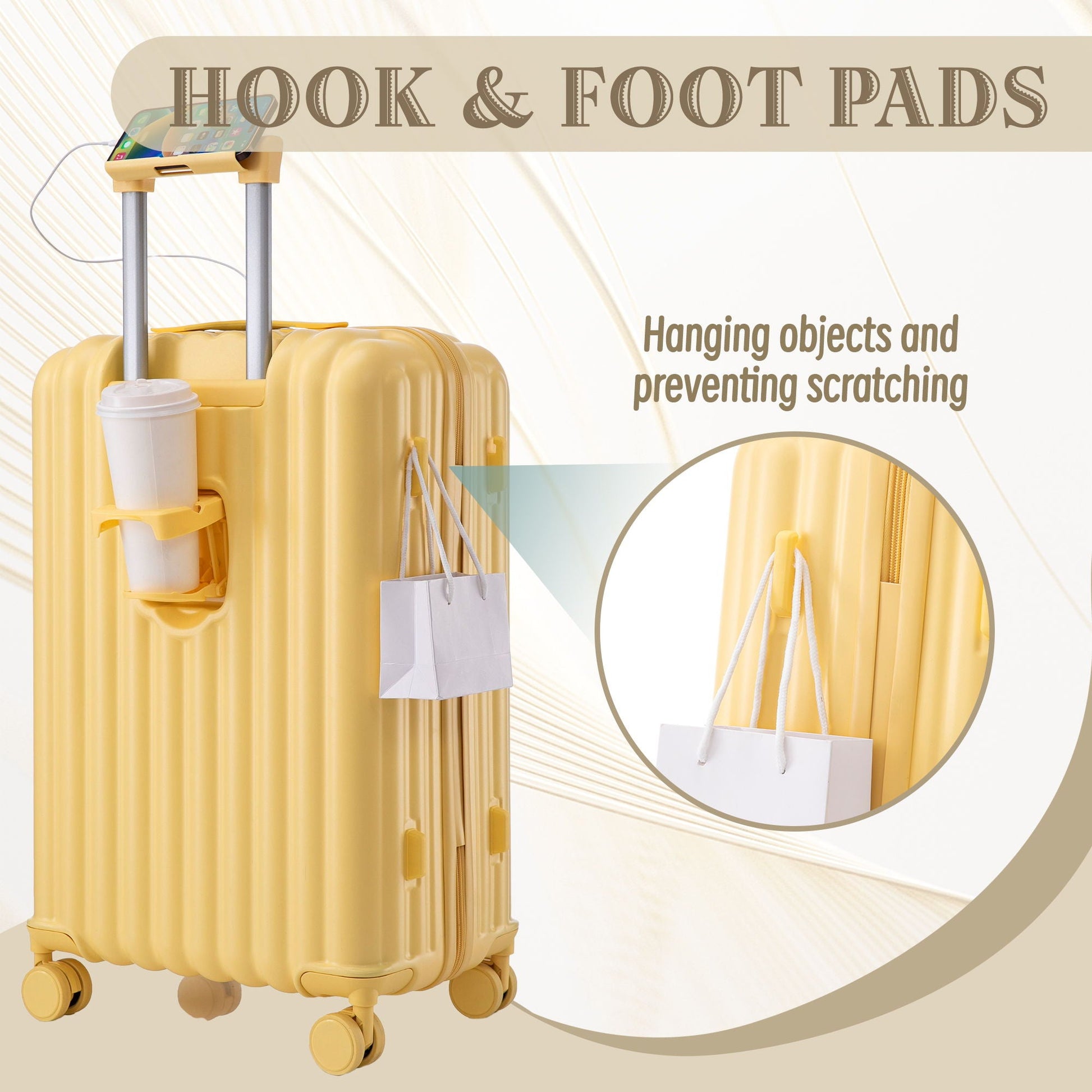 3-piece spinner luggage set HouseOfZazla in yellow with cup holder and USB port & phone holder on Tampa Home & Garden Store