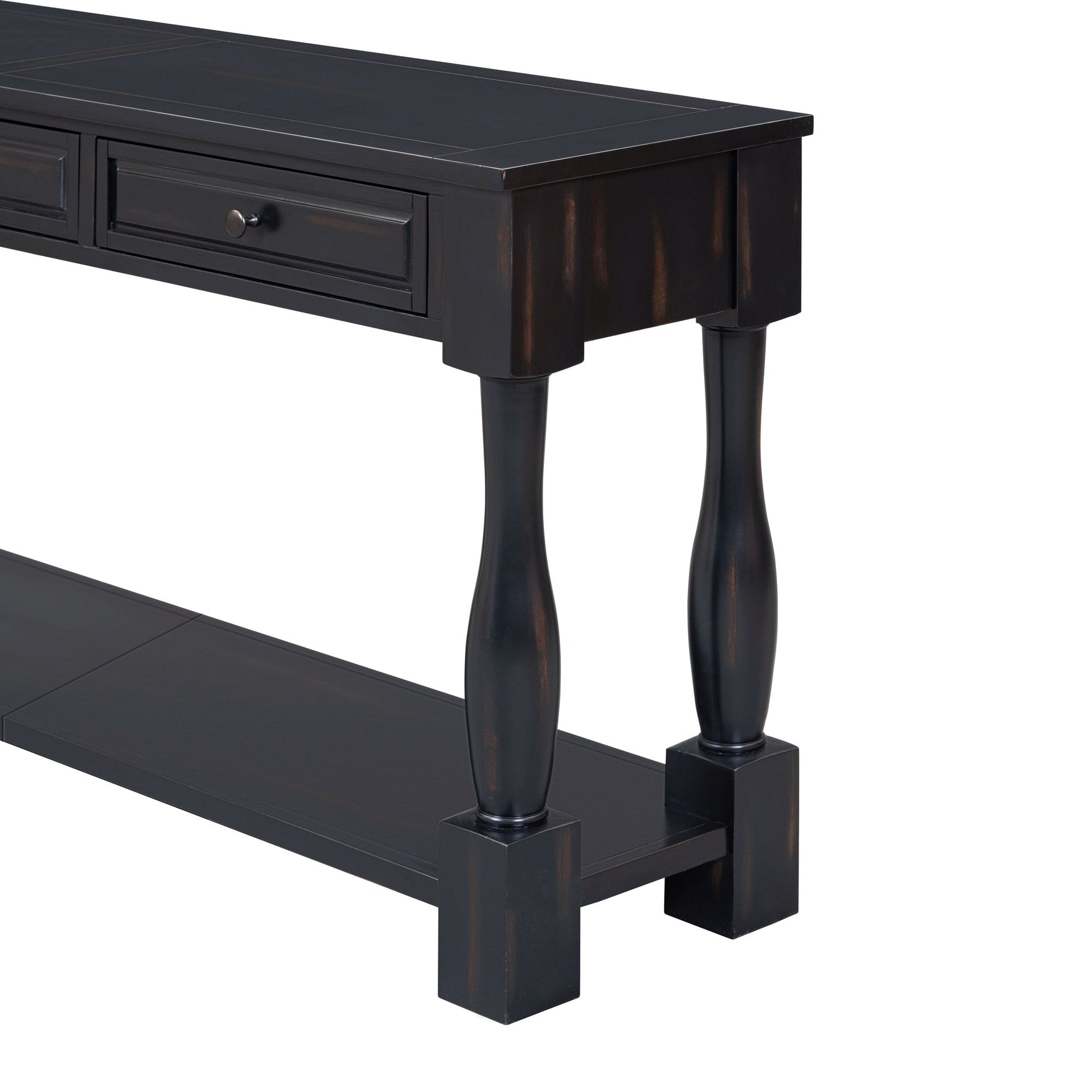 TREXM 63in Long Black Console Table with Drawers and Shelf, turned legs on Tampa Home & Garden Store