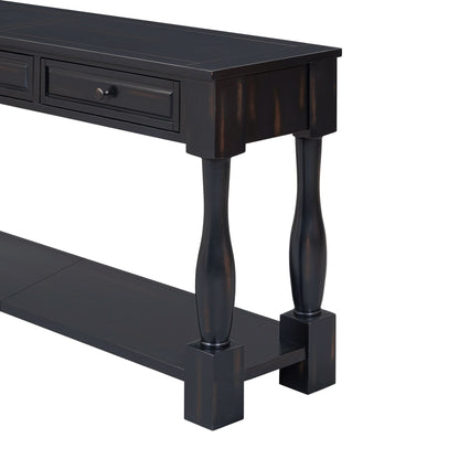 TREXM 63in Long Black Console Table with Drawers and Shelf, turned legs on Tampa Home & Garden Store