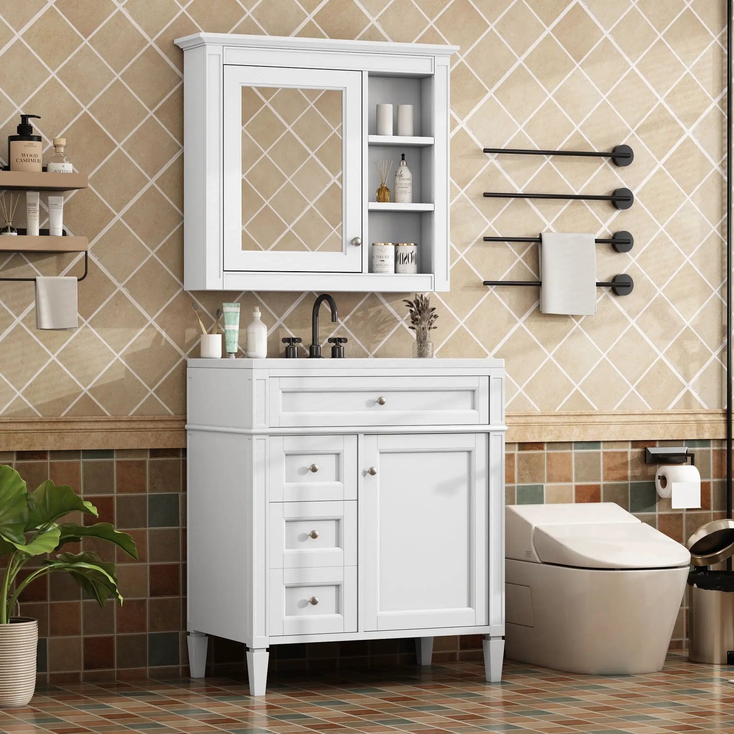 Bathroom vanity with medicine cabinet, white, 2 soft-closing doors and 4 drawers Unique Piece on Tampa Home & Garden Store