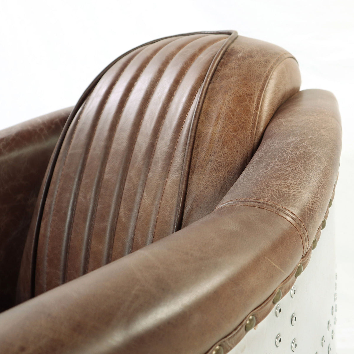 Grain leather arm chair with high back support, brown textured upholstery on Tampa Home & Garden Store
