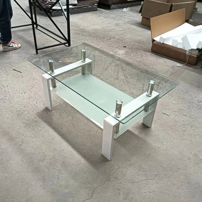 Tempered Glass Table With Storage For Living Room