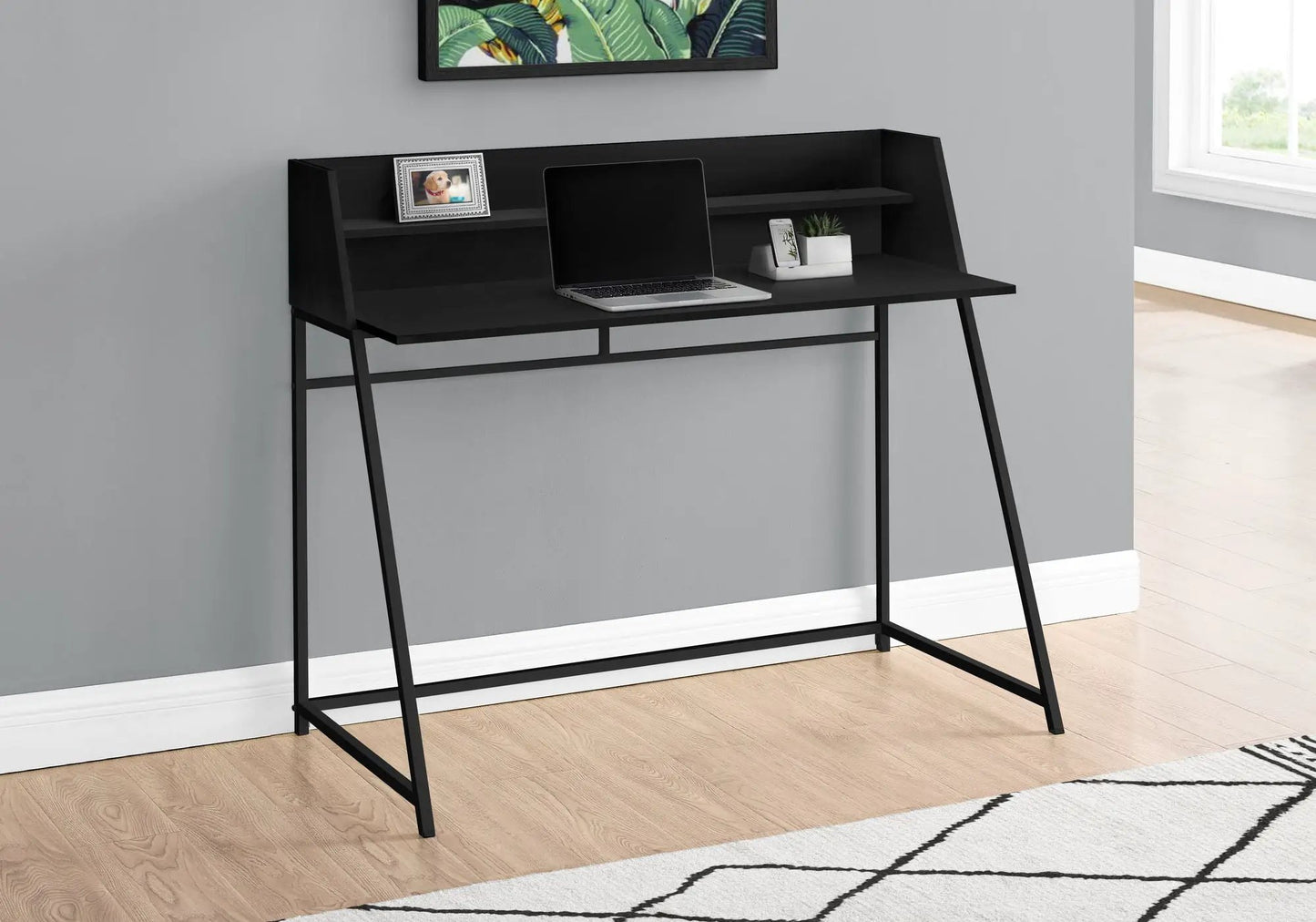 Black metal computer desk with storage shelves, modern office by Unique Piece Furniture on Tampa Home & Garden Store