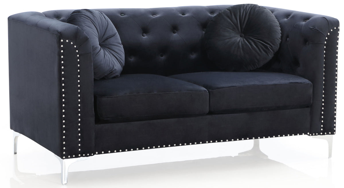 Stylish Sloped Arm Loveseat in blue micro suede with nailhead trim by HouseOfZazla on Tampa Home & Garden Store