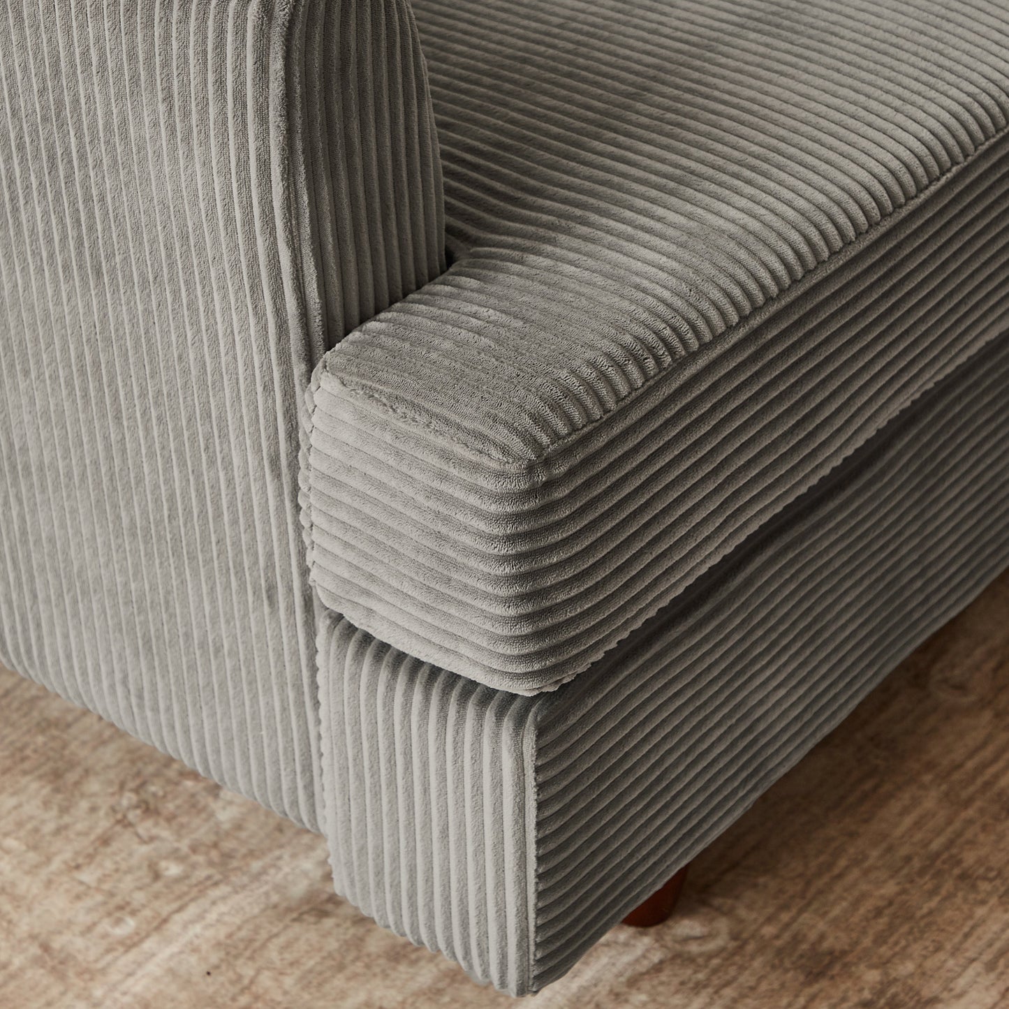 Close-up of grey corduroy upholstery on HouseOfZazla modern modular sectional couch on Tampa Home & Garden Store