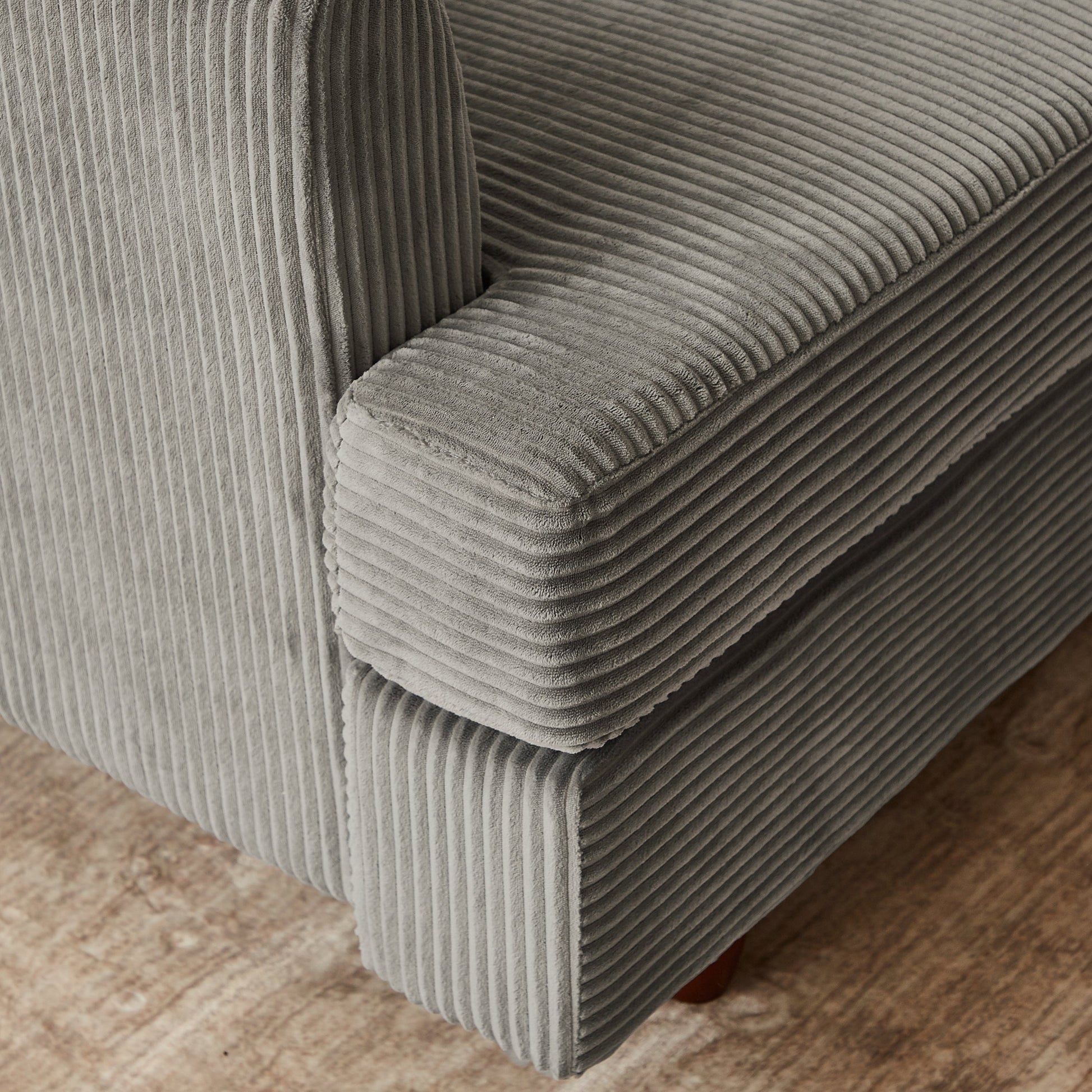 Close-up of grey corduroy upholstery on HouseOfZazla modern modular sectional couch on Tampa Home & Garden Store