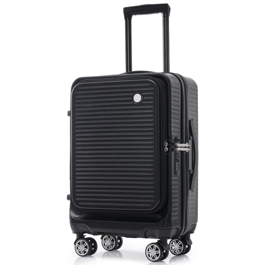 Valise Cabine 20 Pouces à Ouverture Avant, Bagage Léger avec Poche Avant et Port USB, 1 Valise de Transport Portable Noire