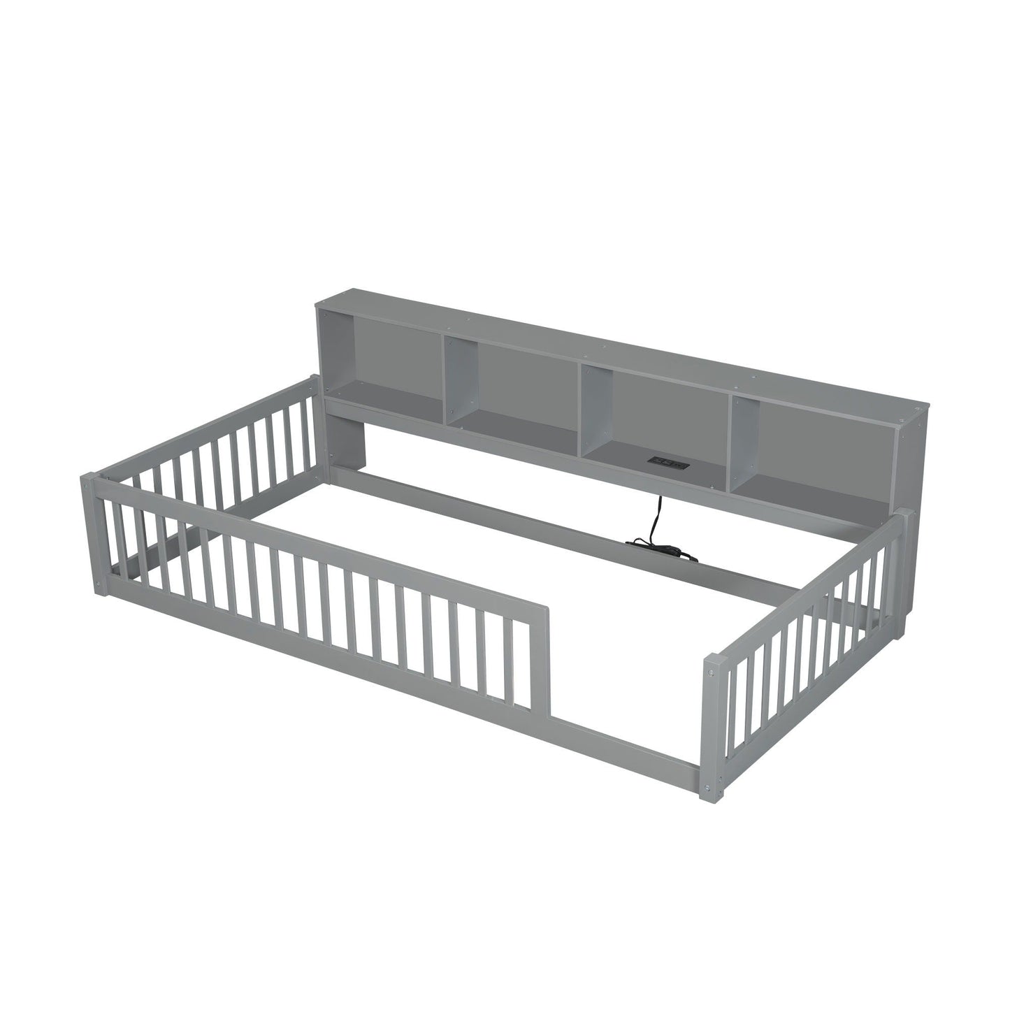 Twin long floor bed gray with storage cabinets and USB ports by HouseOfZazla on Tampa Home & Garden Store