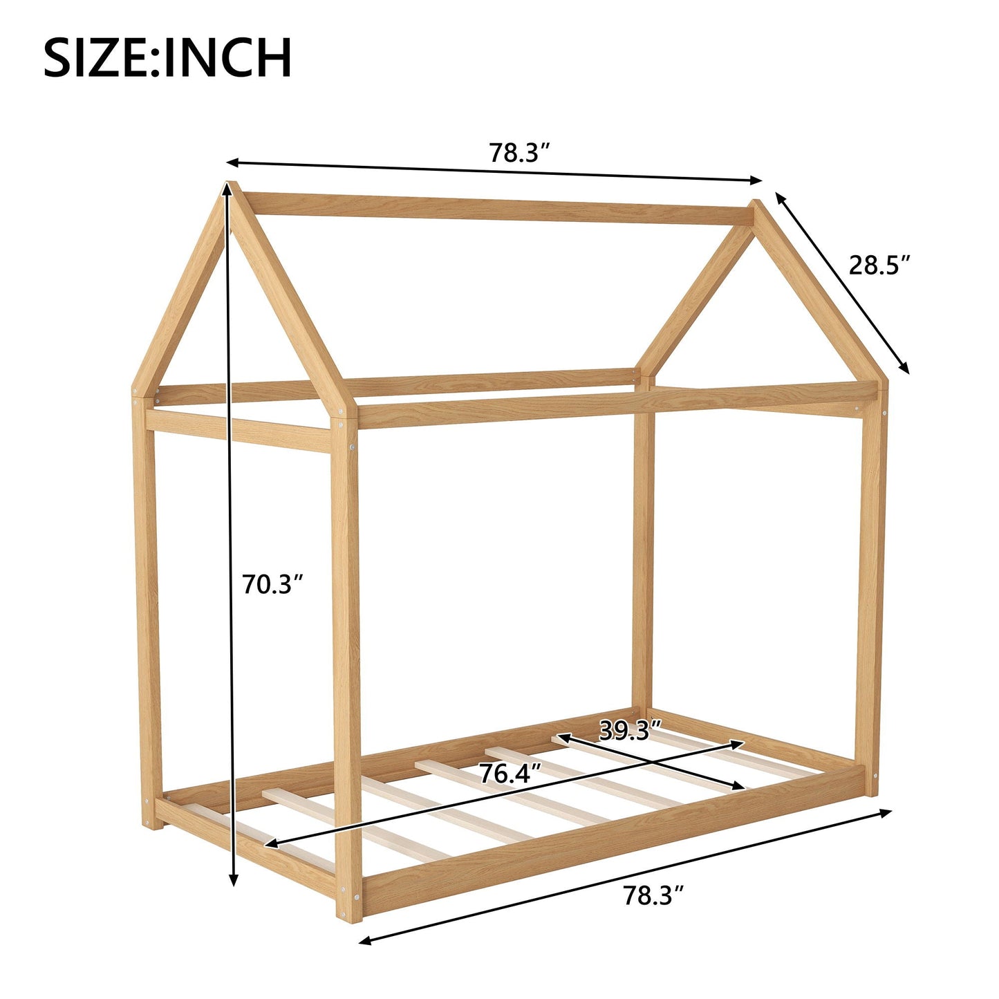 Wooden House Shaped Bed by HouseOfZazla, natural wood platform bed frame on Tampa Home & Garden Store