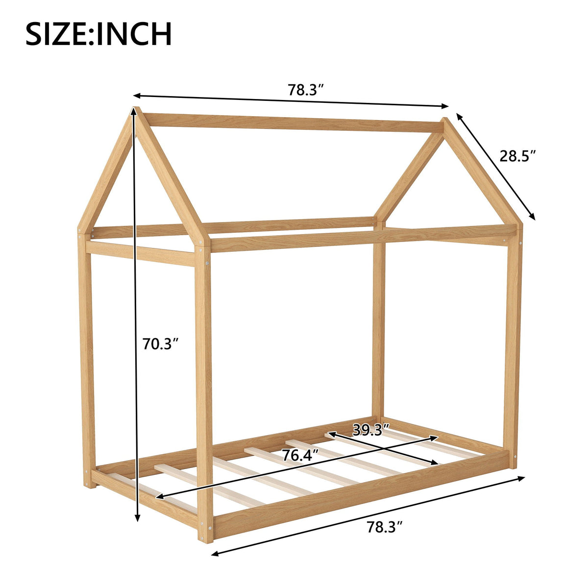 Wooden House Shaped Bed by HouseOfZazla, natural wood platform bed frame on Tampa Home & Garden Store